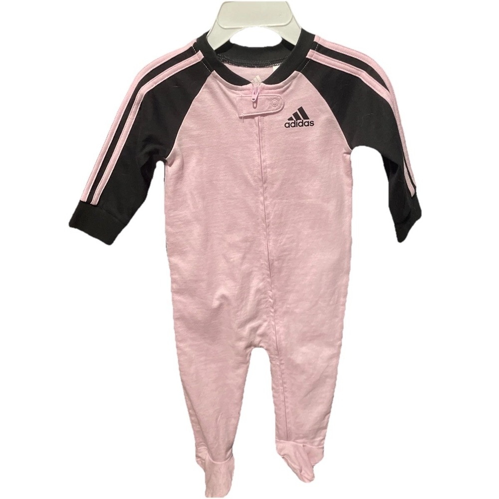 Adidas Baby Girl One Piece Outfit Long Sleeve Footie Pink Black Size 6M Regular
